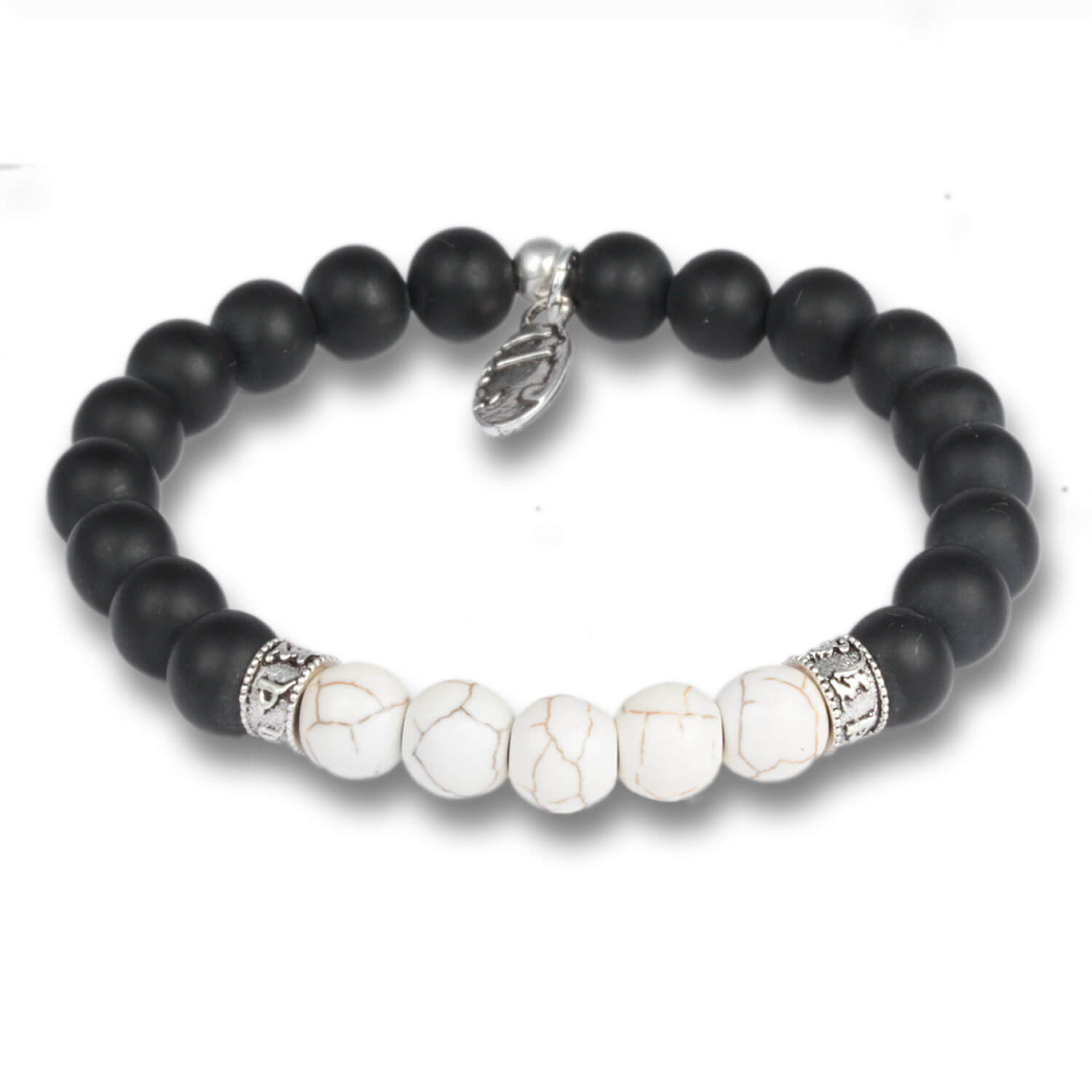 Magnesit - Mantra Beads Edelsteinarmband für Herren mit Sterlingsilber, 8 mm